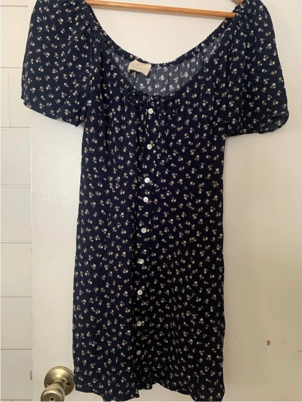 Sezane Vika Navy Floral Button-Front Midi Dress